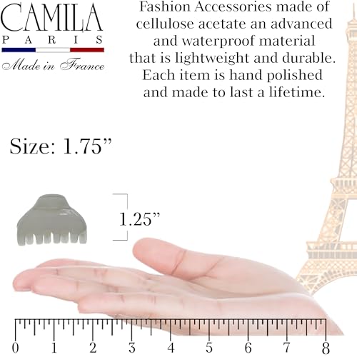 Camila Paris CP3735 French Small Hair Clips for Women, 1.75" Small Claw Clip Fashion Styling Mini Hair Clip Accessories for Women, Strong Hold No Slip Grip Cute Claw Clips, Made in France - color: Gray 1.75"