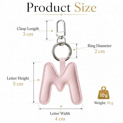 Initial Letter Keychain,Stainless Steel,Colorful Faux Leather Keyring for Backpack,Purse,Car Keys,Gift for Men Women - color: M