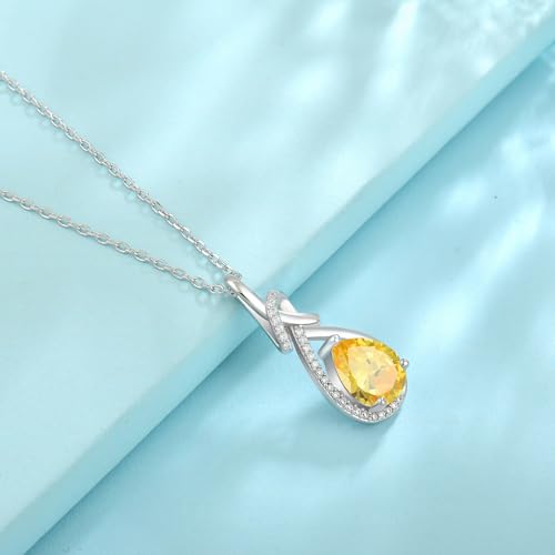 Infinity Teardrop Necklace Silver Tone Pendant Birthstone Jewelry for Women - color: Yellow