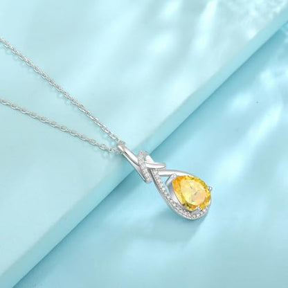 Infinity Teardrop Necklace Silver Tone Pendant Birthstone Jewelry for Women - color: Yellow