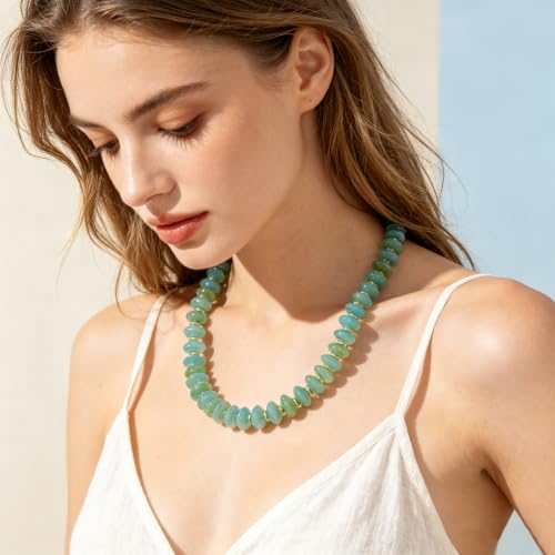 Acrylic Beaded Necklace for Women,Beach Strand Jewelry Gifts | Statement Necklace,Cute Trendy Handmade Jewelry for Women,Chunky Beaded Necklace,Resin Beads Choker - color: Mint Green