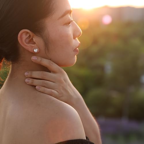8mm Heart-Cut Birthstone Stud Earrings for Women – 18K Gold Plated Hypoallergenic Cubic Zirconia Earrings, Nickel Free, 12 Months Colors, Everyday Jewelry, Gift for Her, Bridal, Birthday, Christmas - color: 04 Apr White