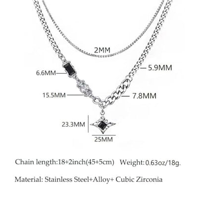 Gothic Cross Star Necklace For Men Women Silver Stainless Steel Cuban Link Paperclip Figaro Bead Chain Punk Kpop Y2k Goth Irregular Layered Cross Pendant Necklace Non Tarnish Jewelry Gift - color: Silve--Star Layered Necklace