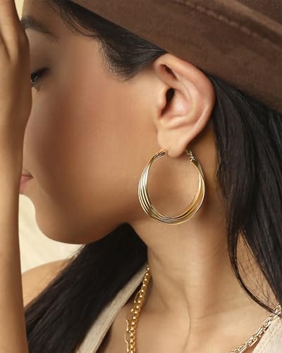 Jessica Simpson Womens Hoop Earrings - Silver-Tone or Gold-Tone Hoop | Earrings for Women - color: Gold Twisted Layered Hoops