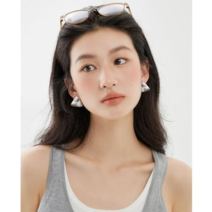 Statement Chunky Gold Earrings for Women Unique Square Stainless Steel Heaven Mayhem Button Stud Earrings Trendy Jewelry - style: Silver Triangle