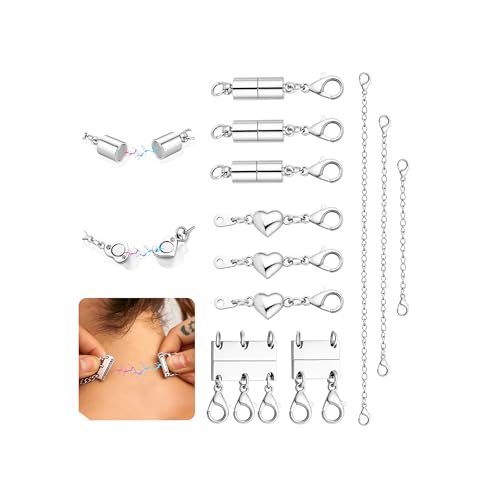 Extra Strong Magnetic Necklace Clasps and Closures, Necklaces Separator for Layering Stacks, Necklace Chain Extenders for Women, Magnet Detangler Clasp Jewelry Bracelet 11Pcs Silver Color - color: 11Pcs-Silver Color