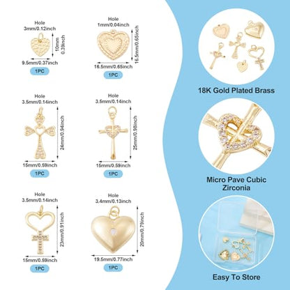 Cheriswelry 18K Gold Plated Heart Pendants Golden Heart Dangle Earring Charms Necklace Pendants Bracelet Keychain Charm Mini Hang Ornament for DIY Craft Jewelry Making - color: 18K Gold Plated F