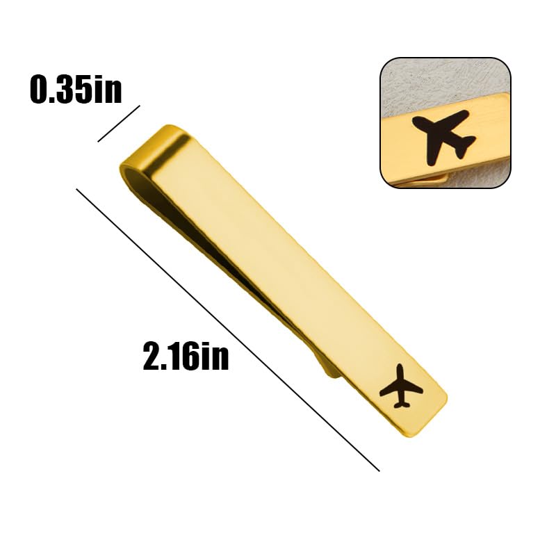 Mens Airplane Tie Clip for Boyfriend Husband Son Flight Attendant Accessories for Men - style: Gold base model