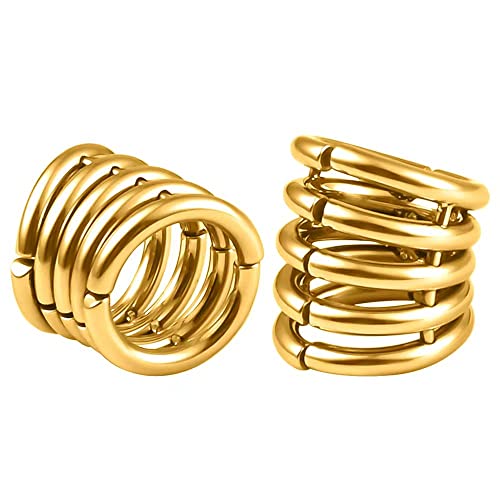 Casvort 2 PCS Hypoallergenic 316 Stainless Steel 00G/3/4'' Stacked Ring Cuffs for Stretched Lobe Ear Gauges Plugs Ear Tunnels Stretcher Earring Studs Clip on Cartilage Body Piercing Jewelry - color: Gold 10mm (00g)