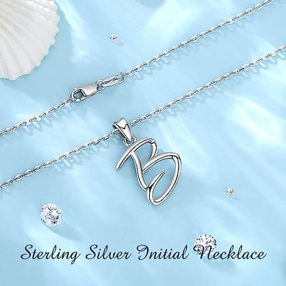 EUDORA Sterling Silver Initial Necklaces for Women, Classic 26 Letter Neckless Gifts for Girls, Sister, Mother Daughter, 18 inch Chain - style: B