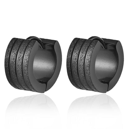 Huggie Hinged Hoop Earrings, Stainless Steel, Classic, mens womens, Cool - color: Glittering Black