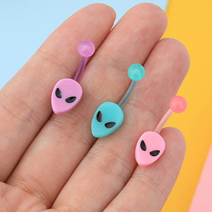 Melighting Plastic Belly Button Rings 14G Alien Belly Rings for Women Arcylic Belly Piercing Jewelry for Women Soft Navel Barbell Body Piercing Jewelry