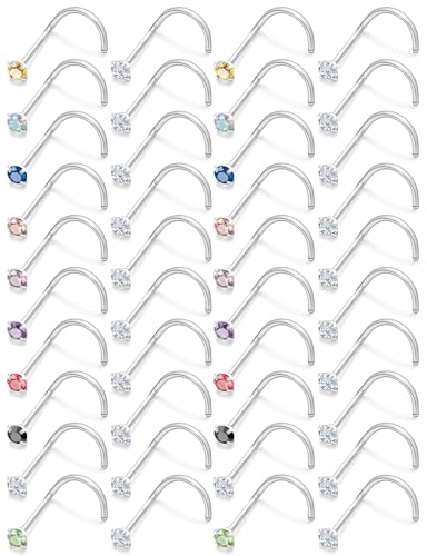 18G 20G 22G Round Cubic Zirconia Nose Rings Studs for Women Men 316L Stainless Surgical Steel Nose Ring Stud Piercing Jewelry Silver Clear CZ 1.5mm 2mm 3mm - style: 20G Screw Silver CZ 2mm