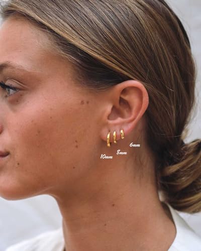 Minimalist Hoops for Women - 14K Gold Open Huggie Hoop Earrings, Hypoallergenic Tiny Hoops in Gold and Silver (Set of 1-5 Pairs) - color: 14K Gold - 6mm (1 Pairs)