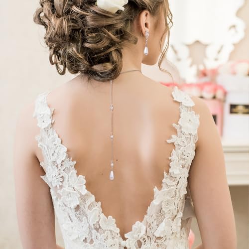 Raicegs Pearl Jewelry Set for Women Wedding Pearl Necklace Bracelet Earrings Set Bride Bridesmaid Dainty Jewelry Gift for Women - color: Backdrop chain