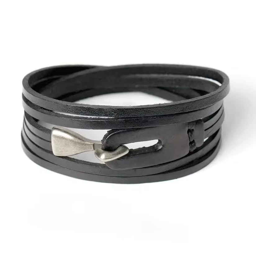 Vintage Black/Brown Leather Multilayer Wrap Hook Bracelet Bangle Men Women Accessories Party