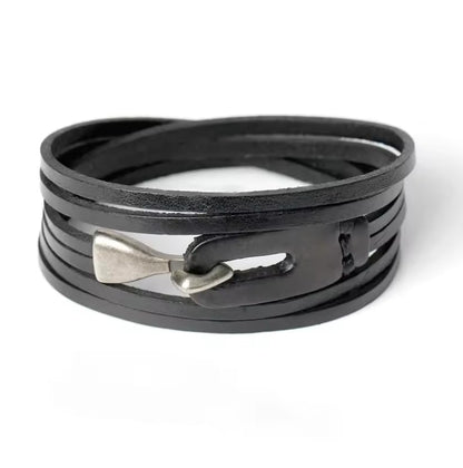 Vintage Black/Brown Leather Multilayer Wrap Hook Bracelet Bangle Men Women Accessories Party