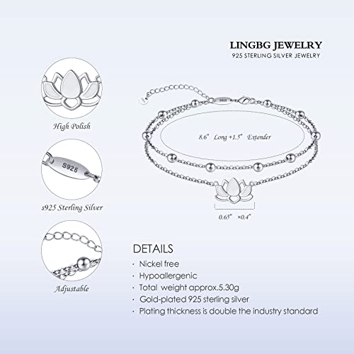 Anklet for Women S925 Sterling Silver Adjustable Foot Charm Ankle Bracelet Anklets Jewelry 9.5-10.5 Inches - color: Yoga Anklet