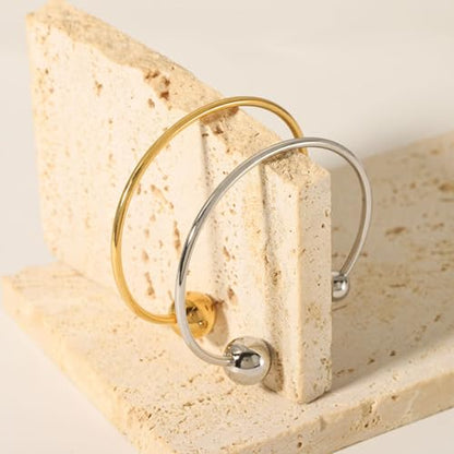 Dainty Ball Cuff Bracelet for Women Simple Delicate Thin Cuff Bangle Hook Bracelet Adjustable Open Wrap Bracelet Anklet Love Friendship Gift Stainless Steel 18K Gold-Tone Plated Minimalist Jewelry