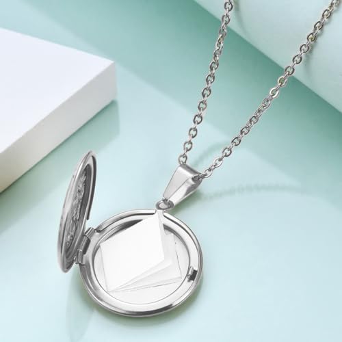 2 Pcs Locket Necklace that Holds Pictures Stainless Steel Locket Pendant Necklace Image Chain Necklaces for Women - color: Round
