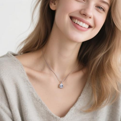 Teardrop Pendant Necklace for Women - Sterling Silver Birthstone Crystal Necklace Gift - color: White