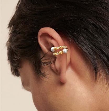 MEVECCO Ear Cuffs Non Piercing 18K Gold Plated Ear Cuff Earring Sets Clip on Cartilage Cubic Zirconia Pearl Minimalist Hypoallergenic Fake Hoop Earrings Stack Women Gifts - style: 2pcs-Pearl