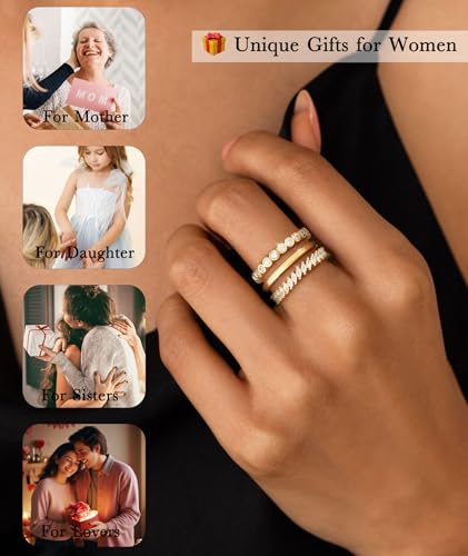 KAERUN Stackable Gold Rings for Women Non Tarnish Dainty 14K Gold Plated Stacking Rings Cubic Zirconia Thumb Ring Set Trendy Statement Wedding Bands Promise Engagement Rings for Women Size 6-10 - style: stack-C