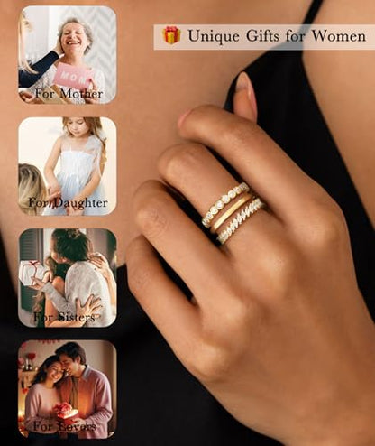 KAERUN Stackable Gold Rings for Women Non Tarnish Dainty 14K Gold Plated Stacking Rings Cubic Zirconia Thumb Ring Set Trendy Statement Wedding Bands Promise Engagement Rings for Women Size 6-10 - style: stack-C