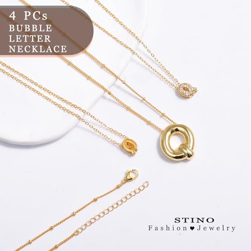 stino 4PCs Bubble Initial Letter Necklace Set, No Tarnish 14K Gold Plated Alphabet Pendant, Jewelry for Women - style: Q