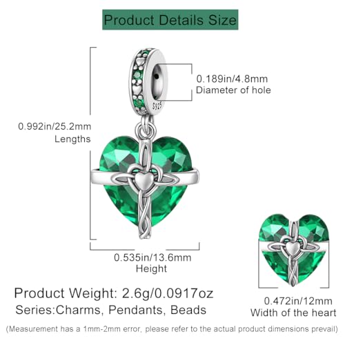 HappyStar 925 Sterling Silver Birthstone Charms for bracelets Fashion Cross Love Heart Dangle Pendant Bead Charm fit charm bracelets Happy Birthday Gift for Women MOMs - color: e-May Birthstone Charm