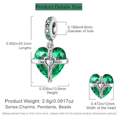 HappyStar 925 Sterling Silver Birthstone Charms for bracelets Fashion Cross Love Heart Dangle Pendant Bead Charm fit charm bracelets Happy Birthday Gift for Women MOMs - color: e-May Birthstone Charm