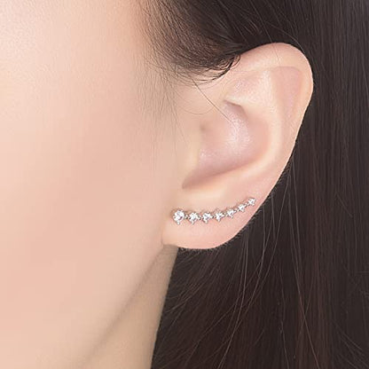 925 Sterling Silver Post Cubic Zirconia Ear Crawle Earring For Women 7 Crystal Star Ear Stud Earrings AAA CZ Arrow Ear Climber Hypoallergenic Piercing Gifts For Her - color: Silver color