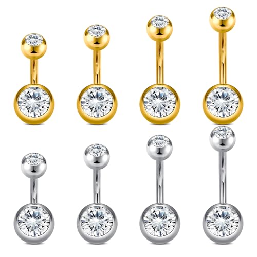 VCMART 14g Belly Button Ring Belly Button Piercing Belly Rings Surgical Steel Belly Button Rings 6mm 8mm 10mm 12mm 14mm 16mm 18mm Short Long Bar Belly Piercing Jewelry for Women Silver - color: A5 -6/8/10/12MM