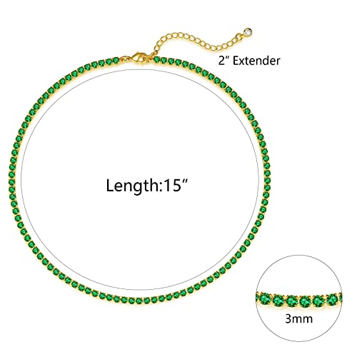 Luxval Tennis Necklace 14K Gold Plated Rhinestone Butterfly Choker Necklaces for women Dainty Zirconia Cut Faux Diamond chain 3mm - color: Green-tennis