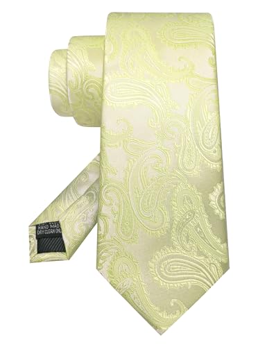 JEMYGINS Mens Paisley Tie and Pocket Square,Lapel Pin,Cufflinks,Tie Clip Sets with Gift Box 5PCS - color: Light Yellow