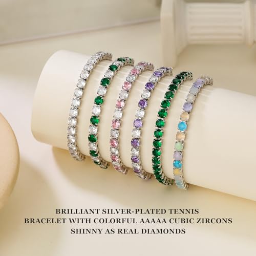 J.Fée Silver Bracelet, S925 Tennis Bracelet with Sparkling 5A Cubic Zirconia Silver Bracelets for Women Adjustable Bracelet for Women Bracelets Womens Bracelet Women Gifts for Women Mom - color: Zirconia Purple CZ