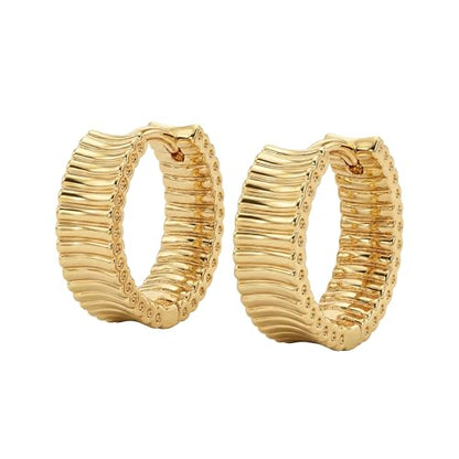 MYEARS Women Earrings Gold Huggie Hoop 14K Small Simple Hypoallergenic Everyday Jewelry - style: Frill Trough Band