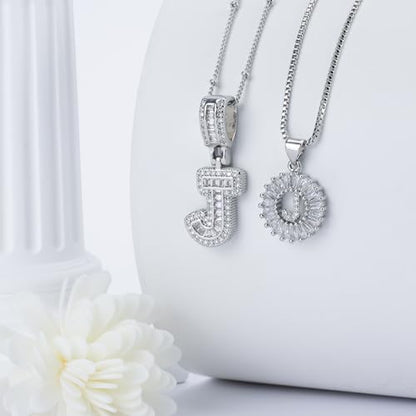 14K Gold Plated Alphabet Necklace Cubic Zirconia Letter Pendant, Personalized Name Jewelry Gift for Women, Customizable A-Z, Birthday/Mothers Day Gifts for Womens - color: White Gold, style: Style-J