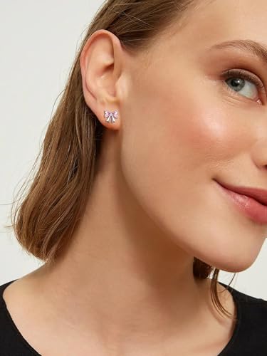 ChicSilver 925 Sterling Silver Bow/Butterfly Earrings for Women Hypoallergenic Birthstone Earrings Dainty Bow/Butterfly Jewelry Gift for Women - color: Bow-October-Tourmaline