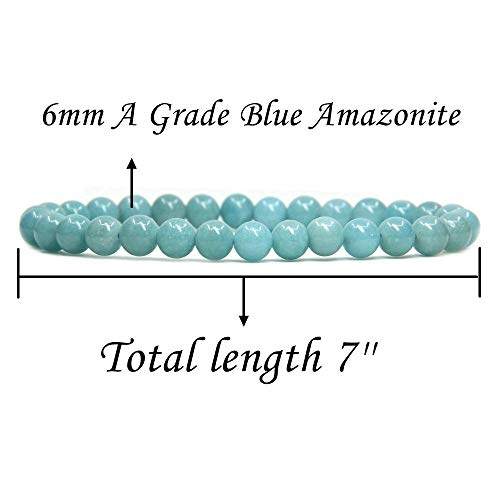 Angelstones Gemstones 6mm Round Beads Healing Crystal Bracelet for women | Natural Gemstone, Handmade Gifts for Women, Healing Crystal Round Beaded Stretch Bracelets, Unisex Jewelry for Women and Men - color: Blue Amazonite
