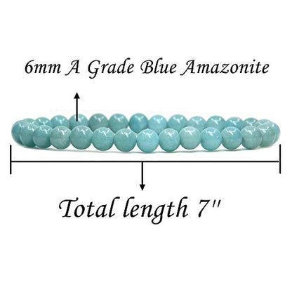 Angelstones Gemstones 6mm Round Beads Healing Crystal Bracelet for women | Natural Gemstone, Handmade Gifts for Women, Healing Crystal Round Beaded Stretch Bracelets, Unisex Jewelry for Women and Men - color: Blue Amazonite