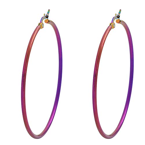 Rounded Hoops Earrings (20mm-60mm Diameter) - color: Rainbow 50mm