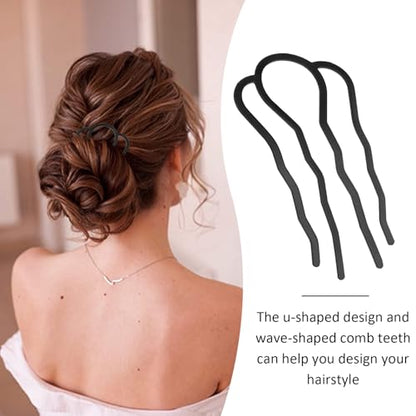 Gjinxi Hair Side Combs Metal Hair Fork Clip 4PCS French Hairpins for Buns Hairs Updo U-Shape 4 Prong Hairs Sticks Styling Tool Accessories Twist Black Headpieces for Women Decoration