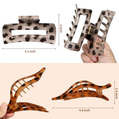 Hair Clips for Women, Flat Hair Clips, 8 pcs, 2style - Matte Leopard | 4.3 Inch Large Square Hair Claw Clips & Flat Hair Clips, Thick & Thin Hair, Hair Accessories for Women, Strong Hold Non-Slip - color: Matte Leopard