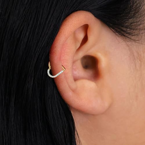 Cartilage Daith Earrings For Women Small 14K Gold Plated Hoop Hypoallergenic Helix Piercing Huggie Surgical Steel Diamond Implant Cubic Zirconia Prom Gift Jewelry - color: Right Ear-Gold, size: 16g-8mm