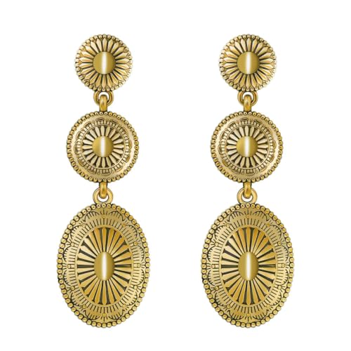 Boho Western Earrings for Women Western Feather Earrings Vintage Concho Turquoise Teardrop Dangle Earrings Country Concert Jewelry Accessories - style: Gold Oval Dangle