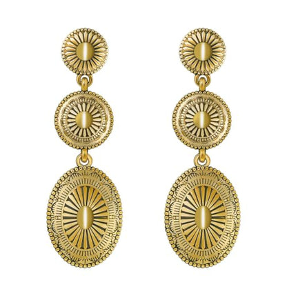Boho Western Earrings for Women Western Feather Earrings Vintage Concho Turquoise Teardrop Dangle Earrings Country Concert Jewelry Accessories - style: Gold Oval Dangle
