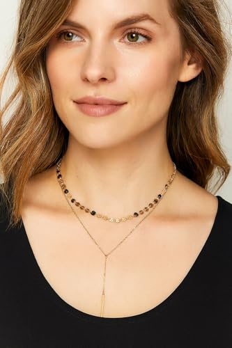 14K Gold Plated Y Necklace for Women – Dainty Lariat Long Pendant Chain, Layered Drop Necklace for V Neck Dress, Simple Sexy Cleavage Jewelry Gifts for Women - color: Gold - Double layered - Sugar cube