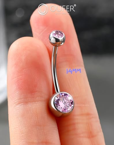 OUFER Belly Button Rings Surgical Steel, Internally Threaded Belly Rings | 14G Belly Piercing Jewelry, 10/12/14/16mm Beachy Belly Button Rings, Silver/Gold Navel Piercing Jewelry For Women Men - color: Pink, size: 14G 14MM