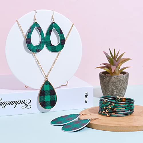 Ornaland 4 Pcs Leather Earrings Necklace Bracelet Set Print Earrings Faux Leather Necklace Multi-Layer Bracelet Jewelry Set Gifts for Women - color: A3